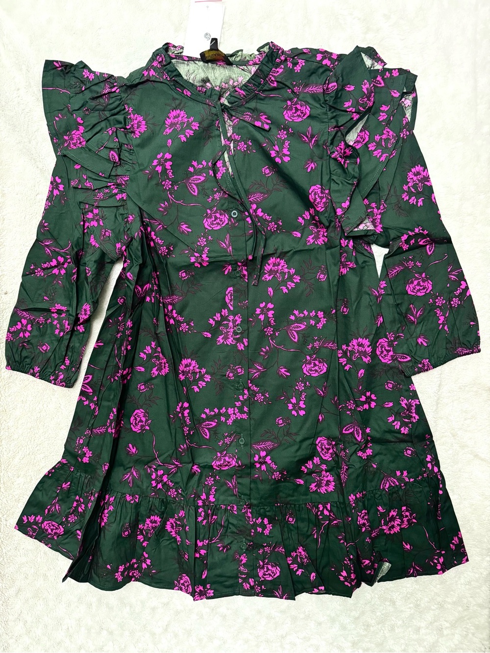 NWT- SUGARLIPS Close To You Sammy Ruffle Drop Waist Green Floral Mini Dress - Picture 6 of 15